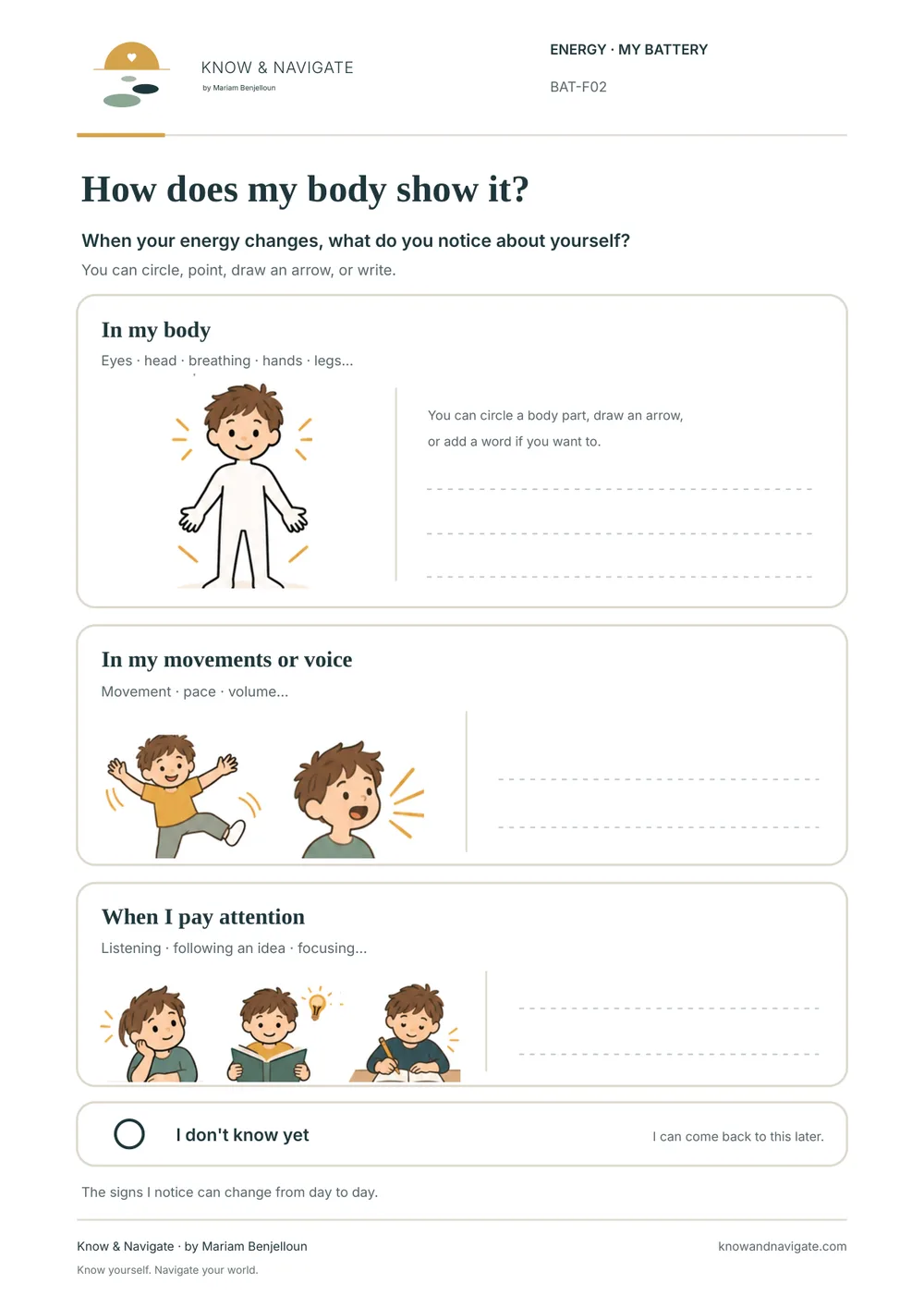Preview of worksheet BAT-F02 ‘How does my body show it?’, page 1 of 1